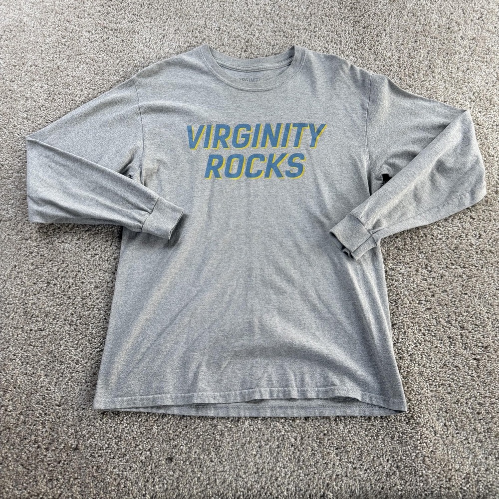 Virginity Rocks Shirt Mens Medium Gray Long Sleeve Funny Graphic Tee T-Shirt